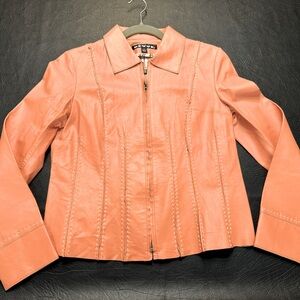 REVUE Genuine Leather Orange Jacket | 6 | Vintage Y2K Stitch Detail